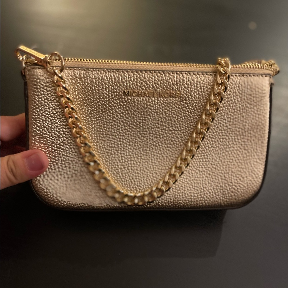 Michael Kors Jet Set Chain Pochette Mini Bag in Gold Grain Leather- NWOT